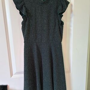 Sparkle Flutter-Sleeve Dark Green Girls Dress